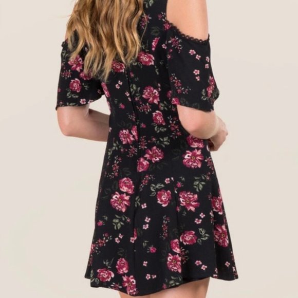 MI AMI Black Floral Mini Off Shoulder Dress - Picture 4 of 7